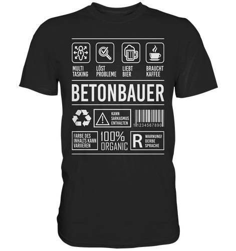 Betonbauer T-Shirt - Eigenschaften